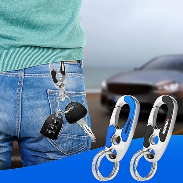 Bilnøkkelring i metall med karabinkrok, dobbel ring for motorsykkel, bilnøkkelring, nøkkelring for menn og kvinner, biltilbehør