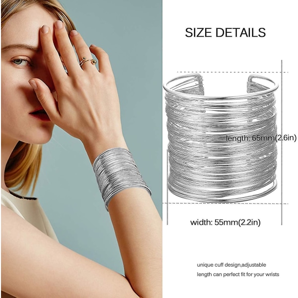4st manschettarmband brett armband justerbart för kvinnor, silver