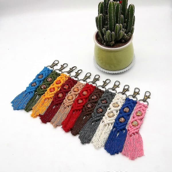 Mini Makrame Nøkkelringer Boho Makrame Veske Charms For Bilnøkkel, Lyseblå