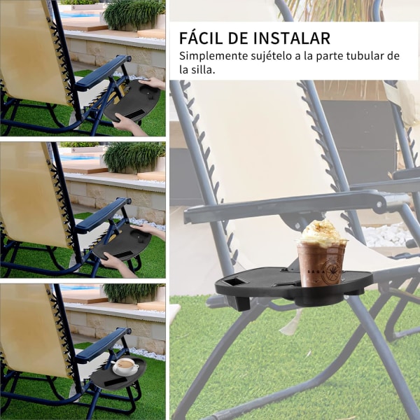 Oval Zero Gravity-kopphållare med plats för mobil enhet och snacksbricka för solstol Camping Trädgård Fiske utomhusaktiviteter