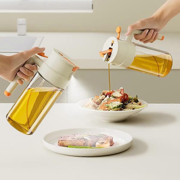 2-i-1 650 ml oljespruta olivoljedispenserflaska för matlagning bakning BBQ - Grå Grey One Size