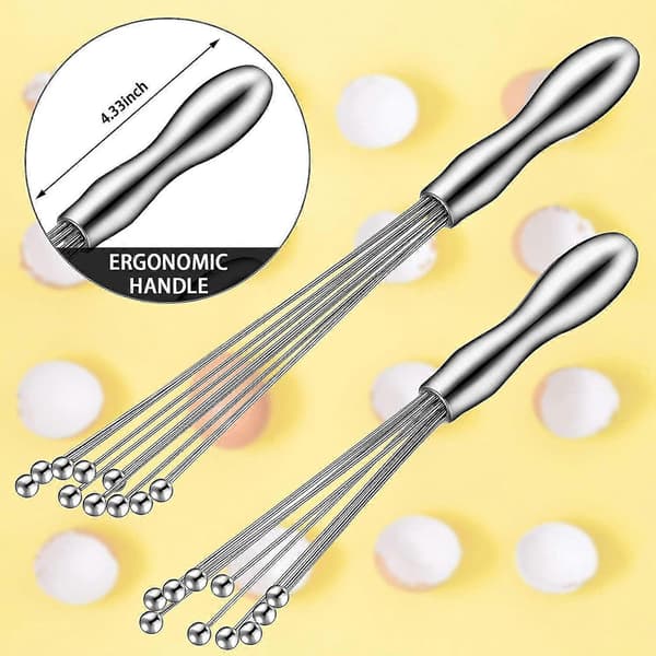 2 deler mini ballvisp i rustfritt stål 10-tommers og 12-tommers, eggvisp manuell mikservisp for sauser, krem, matlagingsblender