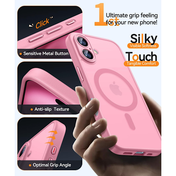 Magnetisk skal til iPhone 16 Pro Max med fuldstændig kamerabeskyttelse [Kompatibel med MagSafe] [Gennemsigtig mat] Beskyttende telefoncover, varmrosa Cl Clear iPhone 13 Pro Max