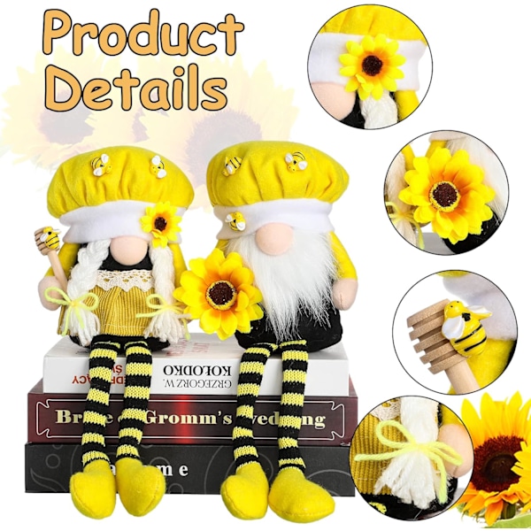 2 kpl Kimalais-tonttuja Käsintehtyjä kevätkesä plyysikoriste nukkeja Ruotsalainen koti kerrospöytä Tomte koristeet Bumble Bee Long Feet