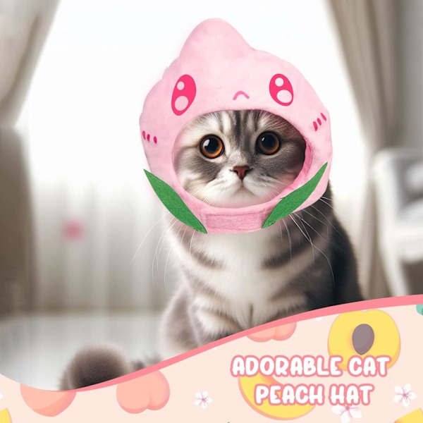 Kattkostym - Söt Persika Outfit Hat - Roliga Husdjurstillbehör Fest Cosplay för Kattunge Valp Husdjursfödelsedagsmössa Peach