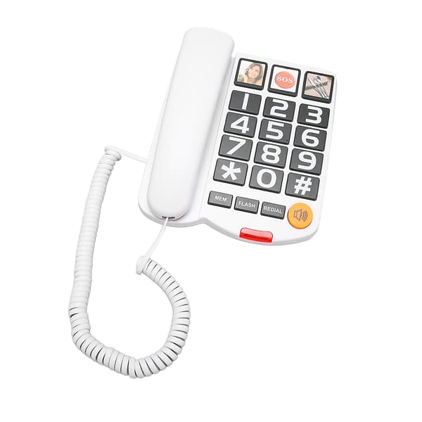 Vit stor knapptelefon med snabbuppringning och högtalare för seniorer - perfekt present