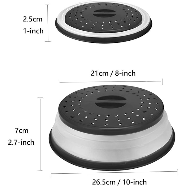 Foldbar mikrobølgeovnslokk for mat, sprutbeskyttelse for mikrobølgeovn, sil, oppvaskmaskinsikker, 2-pakning Grå Grey 2pcs