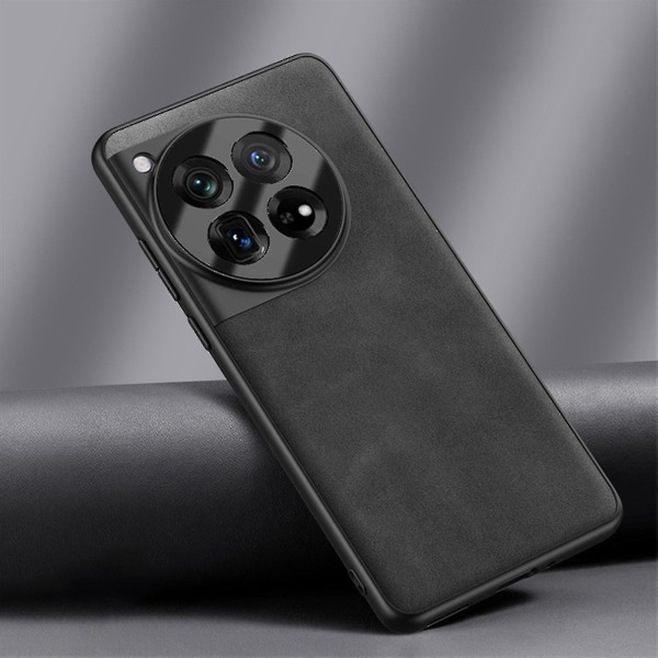 Oneplus 12 case, Oneplus 12 case, pu-nahalle erittäin ohut ja kestävä suojaava phone case cover black