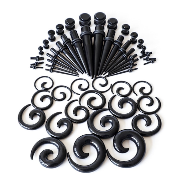 Øretøjsningssæt (Sort) 54 Dele 14G-00G Øremålere Expander black