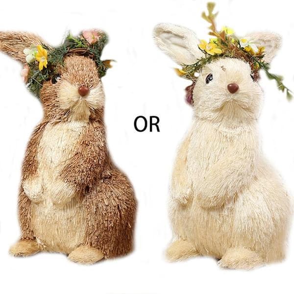 Straw Easter Bunny Figurines Lifelike Handmade Woven Rabbit Desktop Decorations