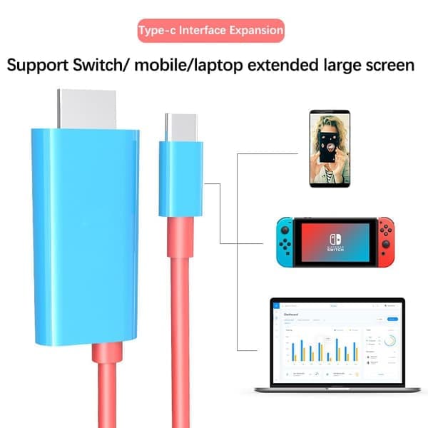 Bærbar USB C til HDMI-adapter Switch Dock for Nintendo Switch & OLED, 2M/6.6FT Konverteringskabel 1080P@60Hz Utgang, 100W PD Hurtiglading