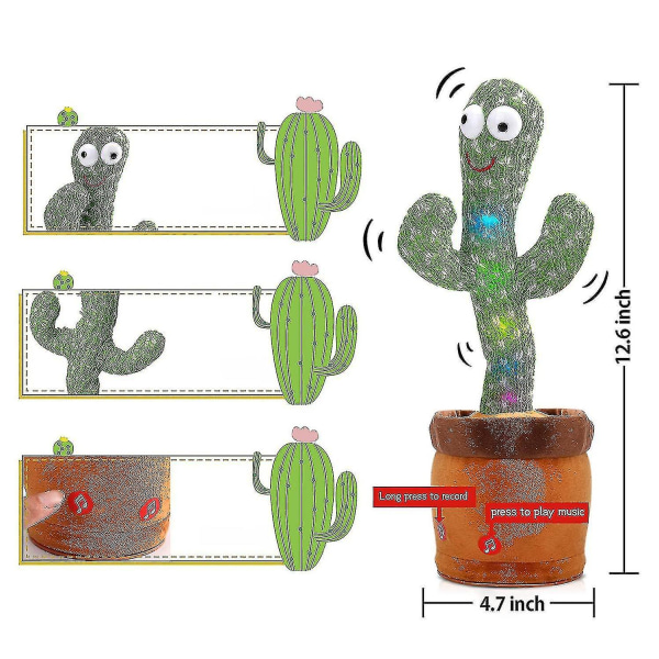 Dansende kaktus legetøj, taler Gentag sang Sunny Cactus Toy (120 sange)-yu Green 1pc
