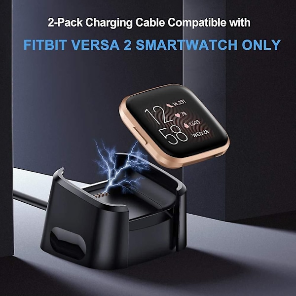 Laddare för Fitbit Versa 2-klocka (inte för Versa/versa Lite), USB-laddningskabeldockningsstation för Versa 2 Health & Fitness Smartwatch