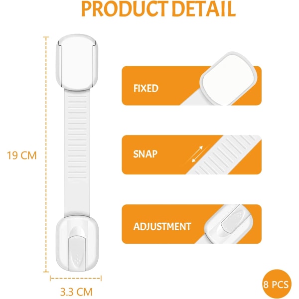 Set med 8 barnsäkerhetslås - För skåp - Ingen borrning - Med lim
