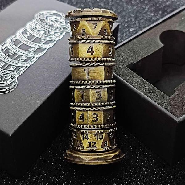 Roulette-Terningespinner til DND Terningespil, 7-i-1 Drage-Terninger i Metal (Bronze)