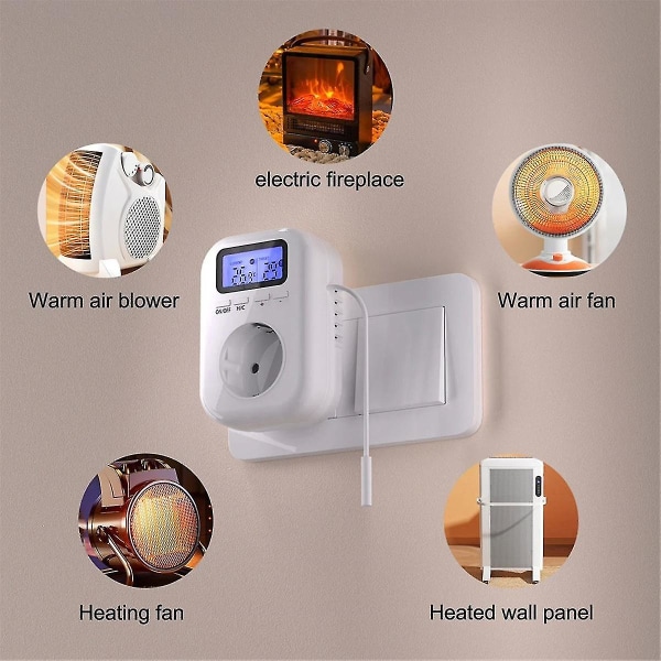 220v temperaturkontrolstik med sensor, digitalt termostatstik, stikkontakt termostatkontakt til