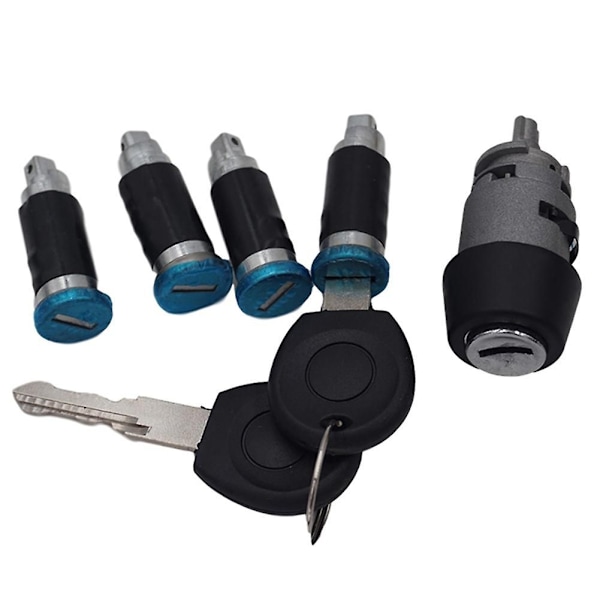 1 Set Tändningslås 4 Dörrlåscylinder 2 Nycklar 701837205 För T4 Caravelle Iv 1990-2003 Transporter Black