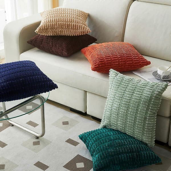 2 pakker mørkebrune dekorative 18x18 tommer bløde fløjlsstribede boho