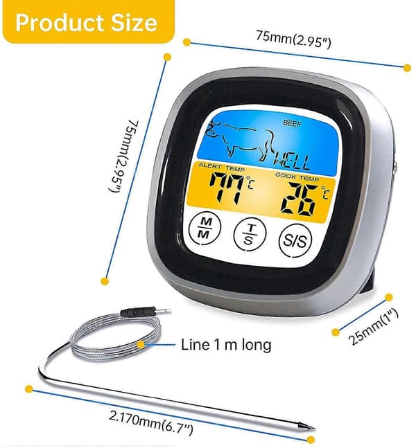 Digitalt Kødtermometer, LCD-display BBQ Termometer Med Madlavningstimer Til BBQ, Ovn, Grill, Madlavning, Ryger