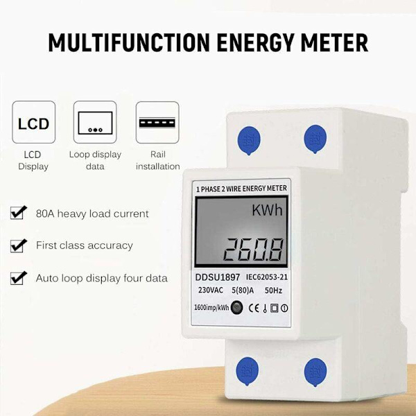 Enfas elmätare, 80A 220V digital effektmätare