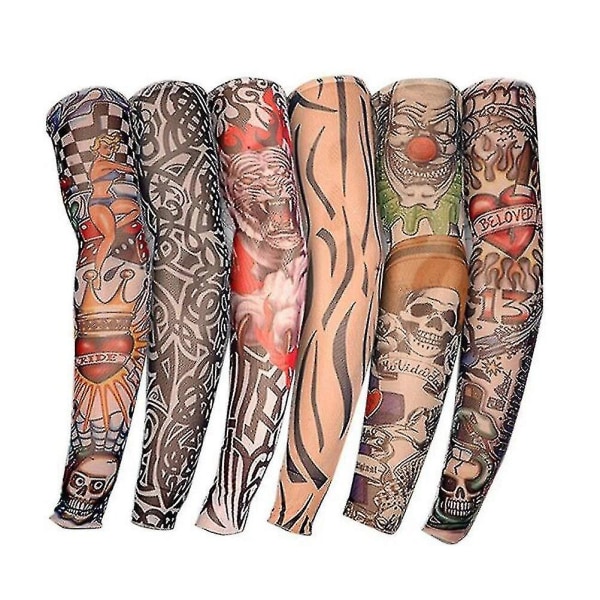 6 kpl Käsivarsi Tattoo Sleeves Miesten Fake Väliaikainen Tatuointi Nylon Käsivarsisukat Halloween