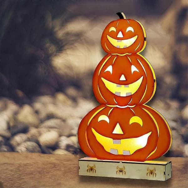 LED-lys i tre, Halloween-gresskar med grimasdekorasjon style1449