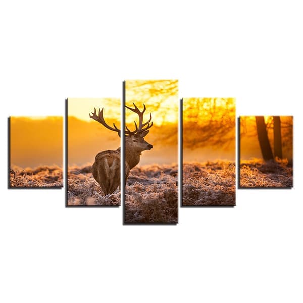 5 Delars Konst Väggmålning, Vinter Älg, Non-woven Canvas, Vardagsrumsdekoration Konstdekor
