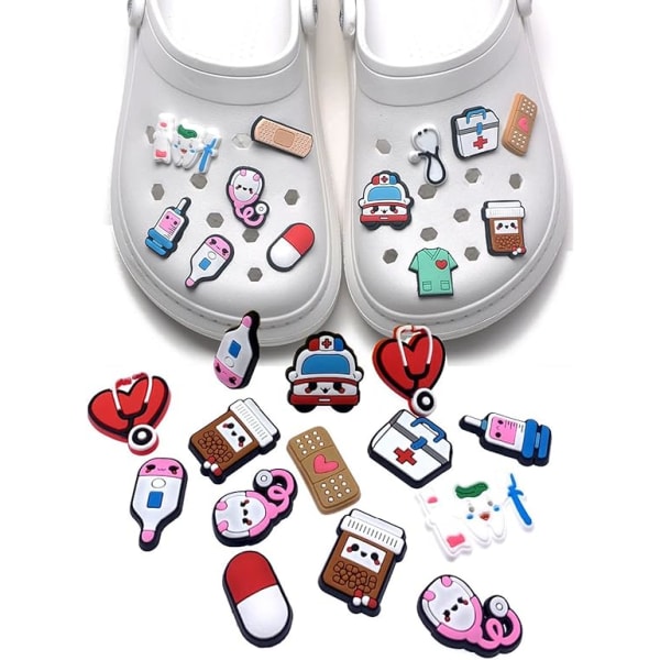 27 stykker sygeplejerskeskostifter，Animerede smykker DIY skodekoration，PVC sko charms tilbehør