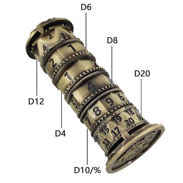 Roulette-Terningespinner til DND Terningespil, 7-i-1 Drage-Terninger i Metal (Bronze)