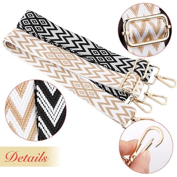 2 Pieces Adjustable Shoulder Straps for Bags 3.8 cm Bag Strap Shoulder Strap Wide Handbag Strap with Striped Pattern Boho 70-130 cm with Carabiner