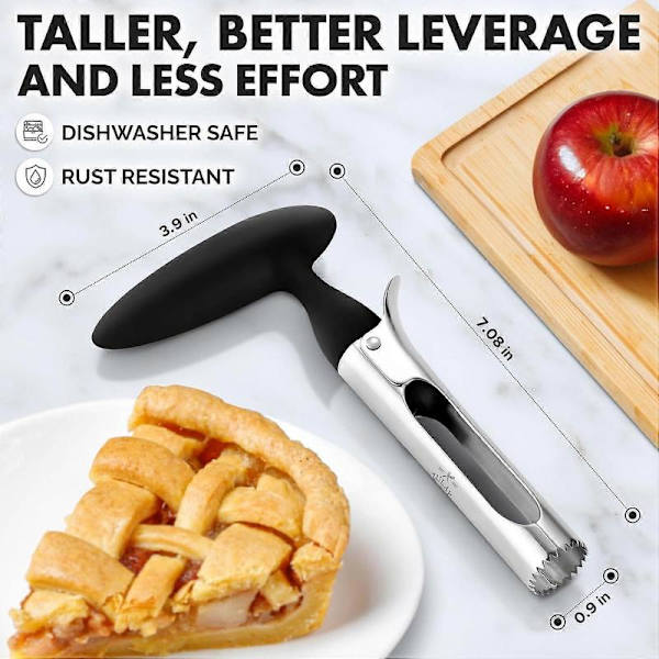 Premium Æblekernefjerner - Ultraskarp, Rustfrit Stål, Takkede Blade for Nem Kernefjernelse - Sort