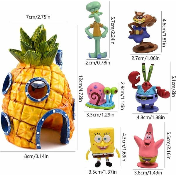Set of 7 Aquarium Decorations, Spongebob Squarepants Aquarium Decor