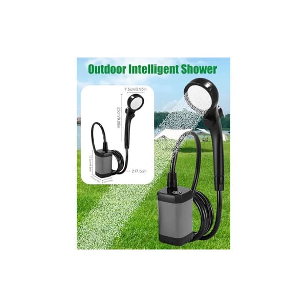 Bærbar campingbruser, genopladelig pumpe med smart digital LED-display, justerbart brusehoved, brusehoved med sammenklappelig spand til camping