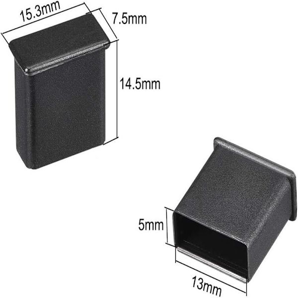 10 stk. Silikone USB-beskyttelse Støvhætte 13mmx5mm til USB 2.0 Sort