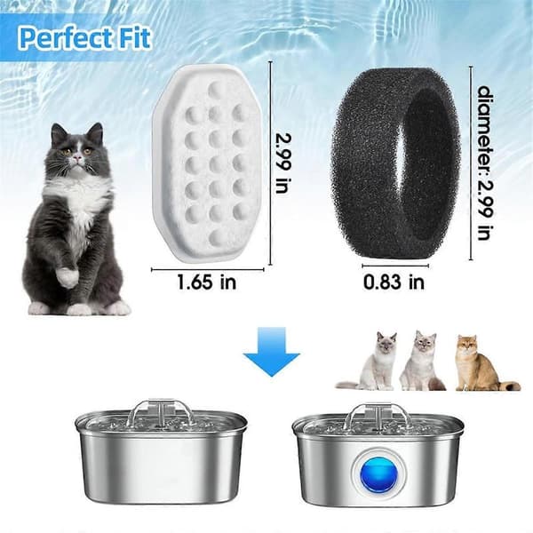 Vandfontænefilter til katte - Erstatningsfilter til kattefontæne til 3,2L/108oz justerbart vandflow Pe