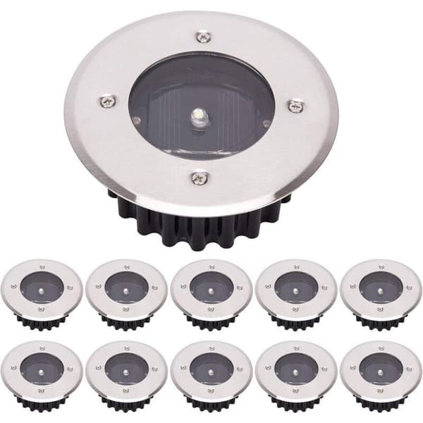 10-pack Solcellsdrivna LED Markspottar, Utomhus Vattentät IP65, Kallvit Rund, Energiklass A+