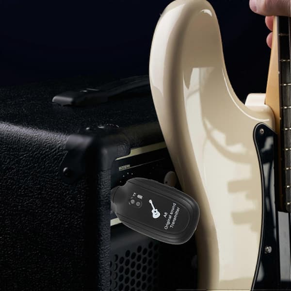 UHF trådløst gitarsystem sender mottaker innebygd oppladbart Black