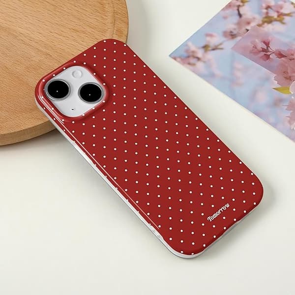 inewateri Compatible with iPhone 15 Case, Cute Fashion Dotted Design, Soft TPU Slim Protective Case Red Red iPhone15