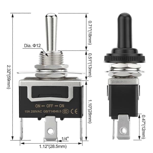 1-pack vattentät vippströmbrytare, momentan (ON)-Off-(ON) SPDT 3-stift 15V/250V