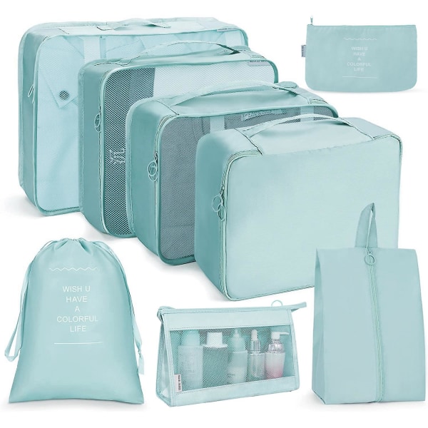 Eono 8 st packningskuber för resväska Lätt bagage packning arrangörer packningskuber för resetillbehör - beige Blue