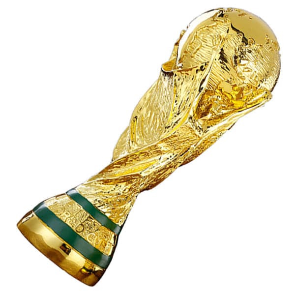 Stor VM-fodbold i guld, Qatar 2022, replika af trofæet 13cm