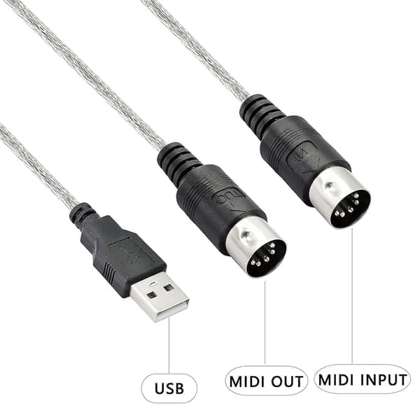 USB MIDI-kabeladapter, USB typ A hane till MIDI DIN 5-polig in-ut-kabelgränssnitt med LED-indikator [DB] Som visas