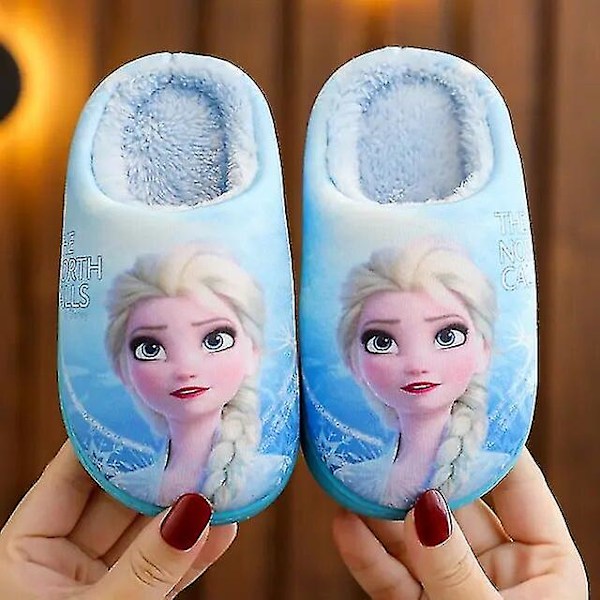 Princess Elsa Vinterbarnstoffel i Bomull med Häl för Flickor Varma Frozen Barn Bomulls Svarta Lila Ballerinaskor Blue 30-31 Insole 19.0 cm