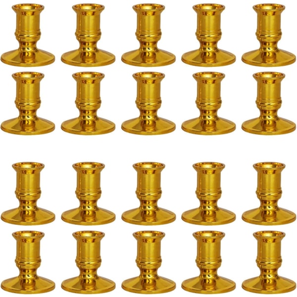 20-pak tilspidsede lysestager, midterste lysestager, moderne søjlelyssæt, dekorativ lysestage (guld)