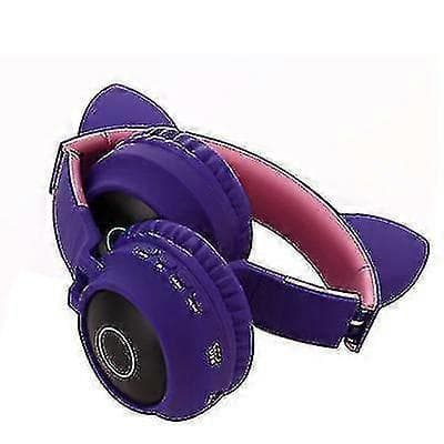 Lysende hovedmonteret Bluetooth-headset, trådløst foldbart Bluetooth-headset med katteører, lilla