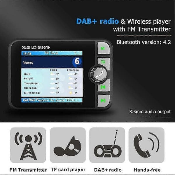 Dab-radiomottaker i bilstereo lyd digitalt signal kringkastingsadapter Dab+ antenne Bluetooth-kompatibel Mp3 Fm-sender FD