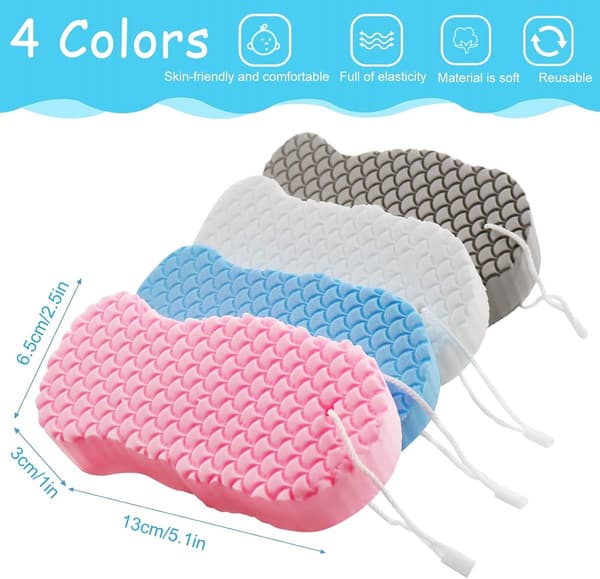 4 Pieces - Bath Sponge - 13*3*6.5 cm - Scrub Miracle Sponge - Ultra Soft Bath Sponge - Exfoliating Bath Sponge