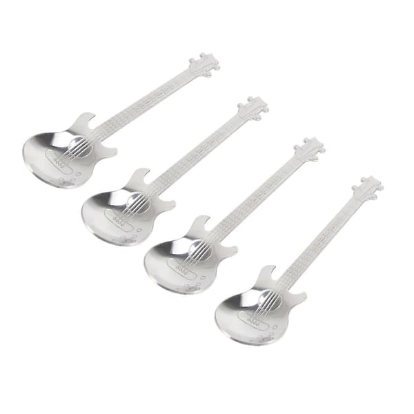 Gitarrkaffeteskedar, 4 st kaffeskedar i rostfritt stål, teskedar, blandningsskedar, sockerskedar Silver