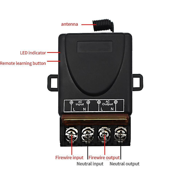 AC 220V 30A 1CH 433MHz Trådløs Fjernkontrollbryter RF Relémottaker + På/Av Sender for Elektrisk Apparat Lampe black