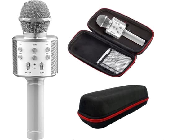 Wireless Microphone Bluetooth Karaoke Speaker Round with Case Various Modes Silver silver